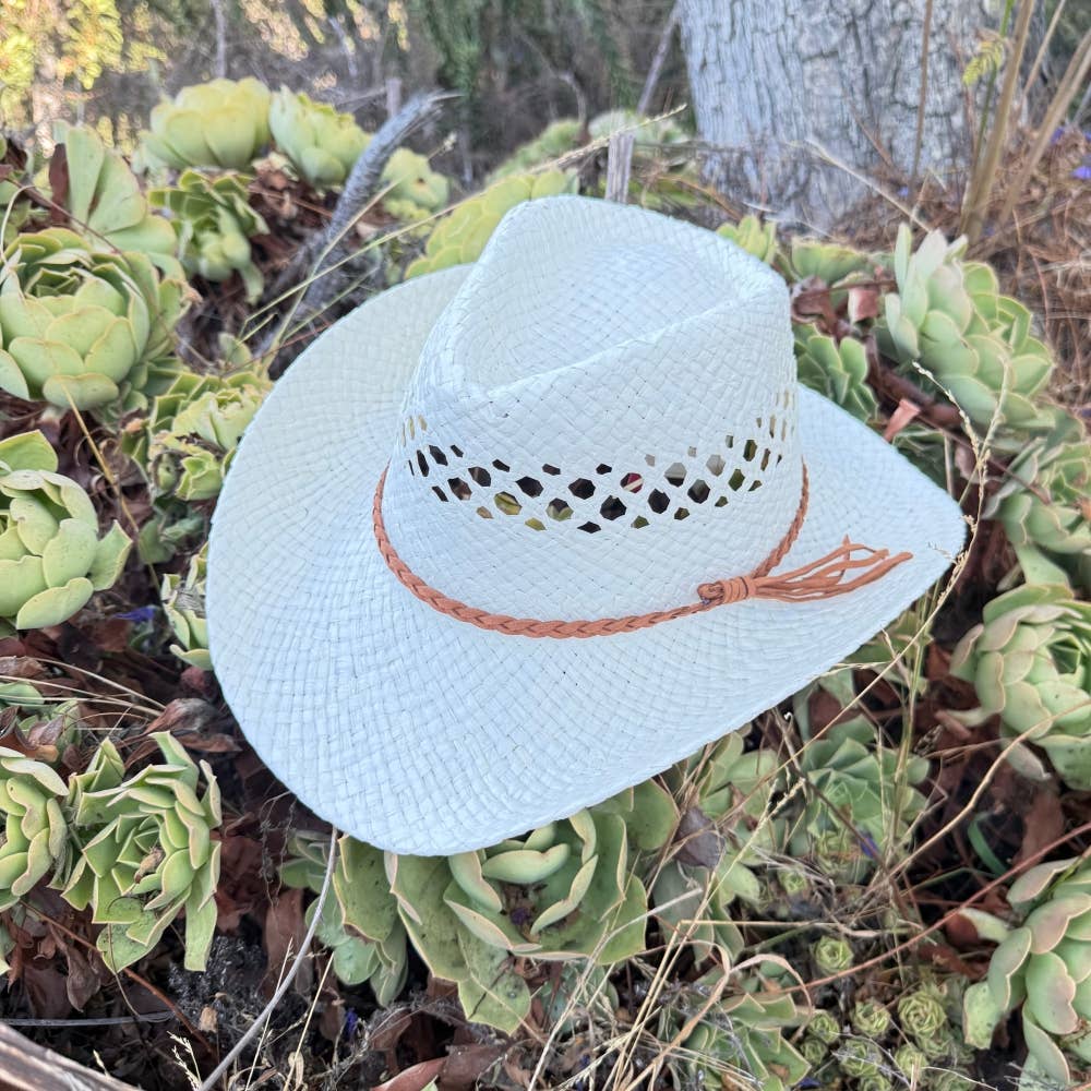 Braided Band Vented Straw Cowboy Hat Natural