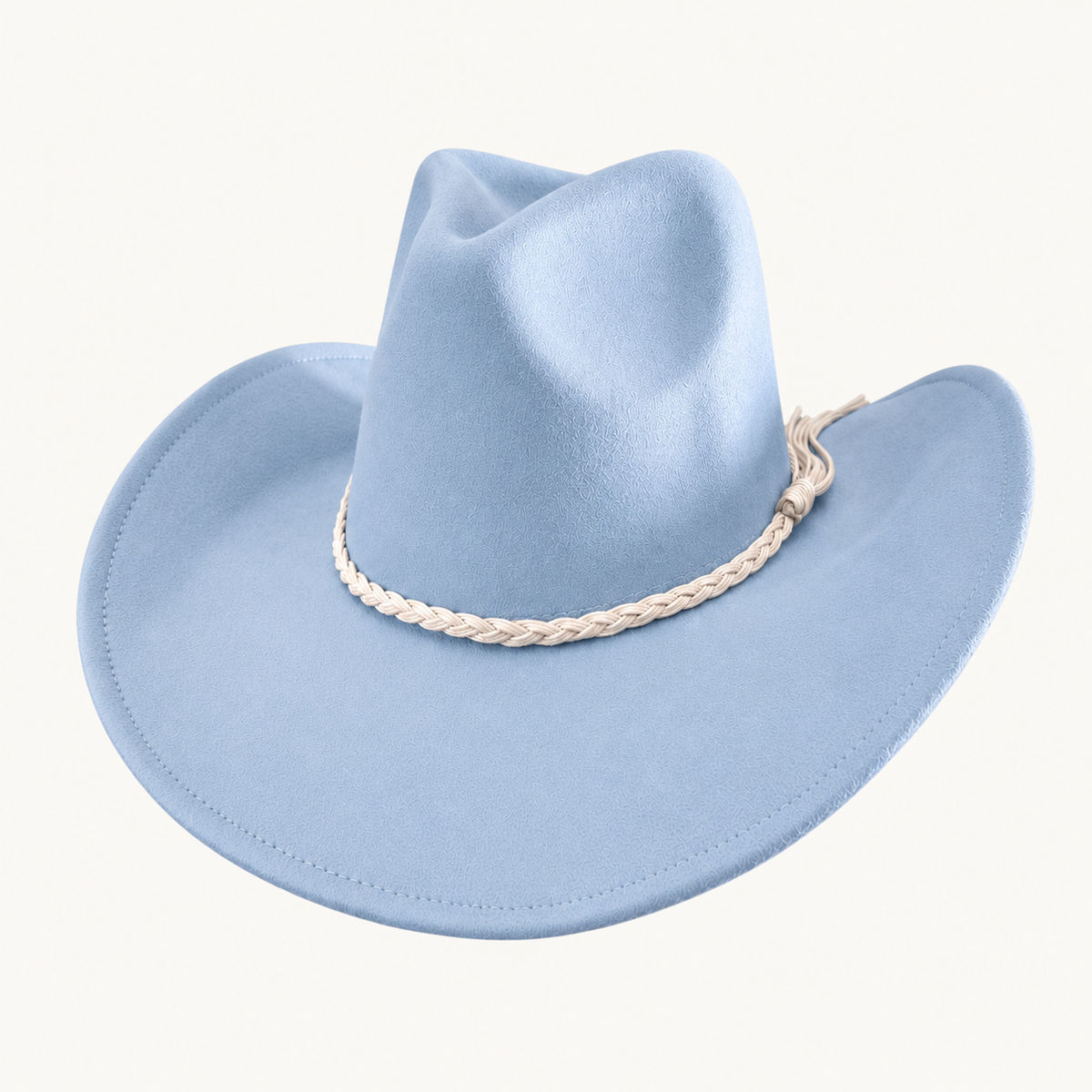 Vegan Felt Cowboy Hat with Braided Suede Belt in Camel