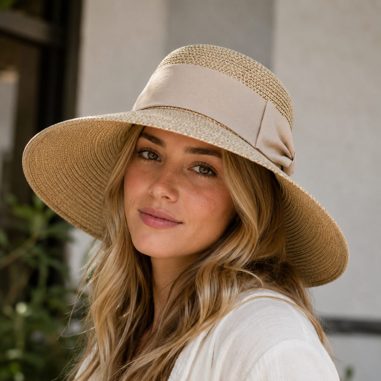 UPF 50+ Packable Straw Sun Hat Wide Brim w/ Bow | Faceframer
