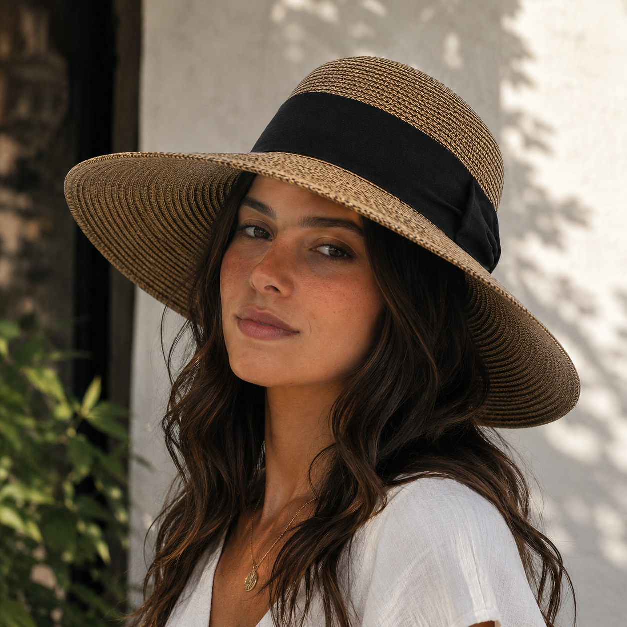UPF 50+ Packable Straw Sun Hat Wide Brim w/ Bow | Faceframer