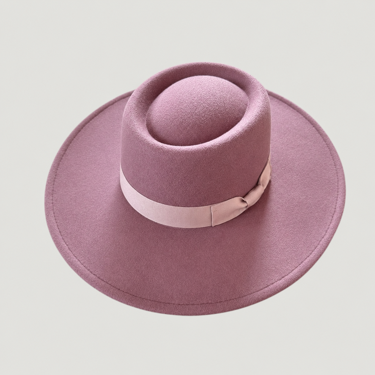 Wide Brim Vegan Felt Gambler Hat with Matching Grosgrain Band