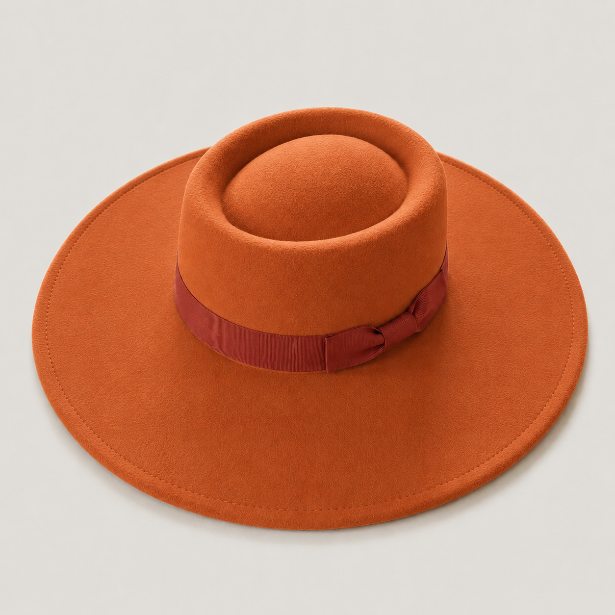 Wide Brim Vegan Felt Gambler Hat with Matching Grosgrain Band