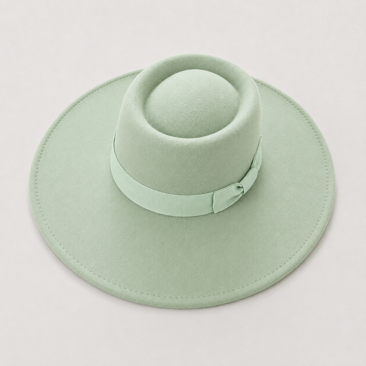Wide Brim Vegan Felt Gambler Hat with Matching Grosgrain Band