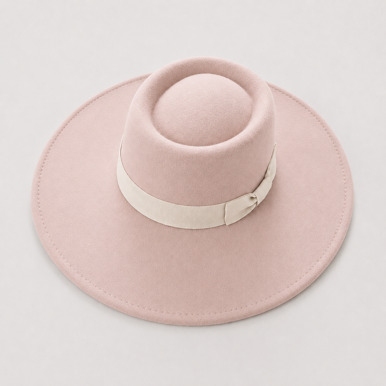 Wide Brim Vegan Felt Gambler Hat with Matching Grosgrain Band