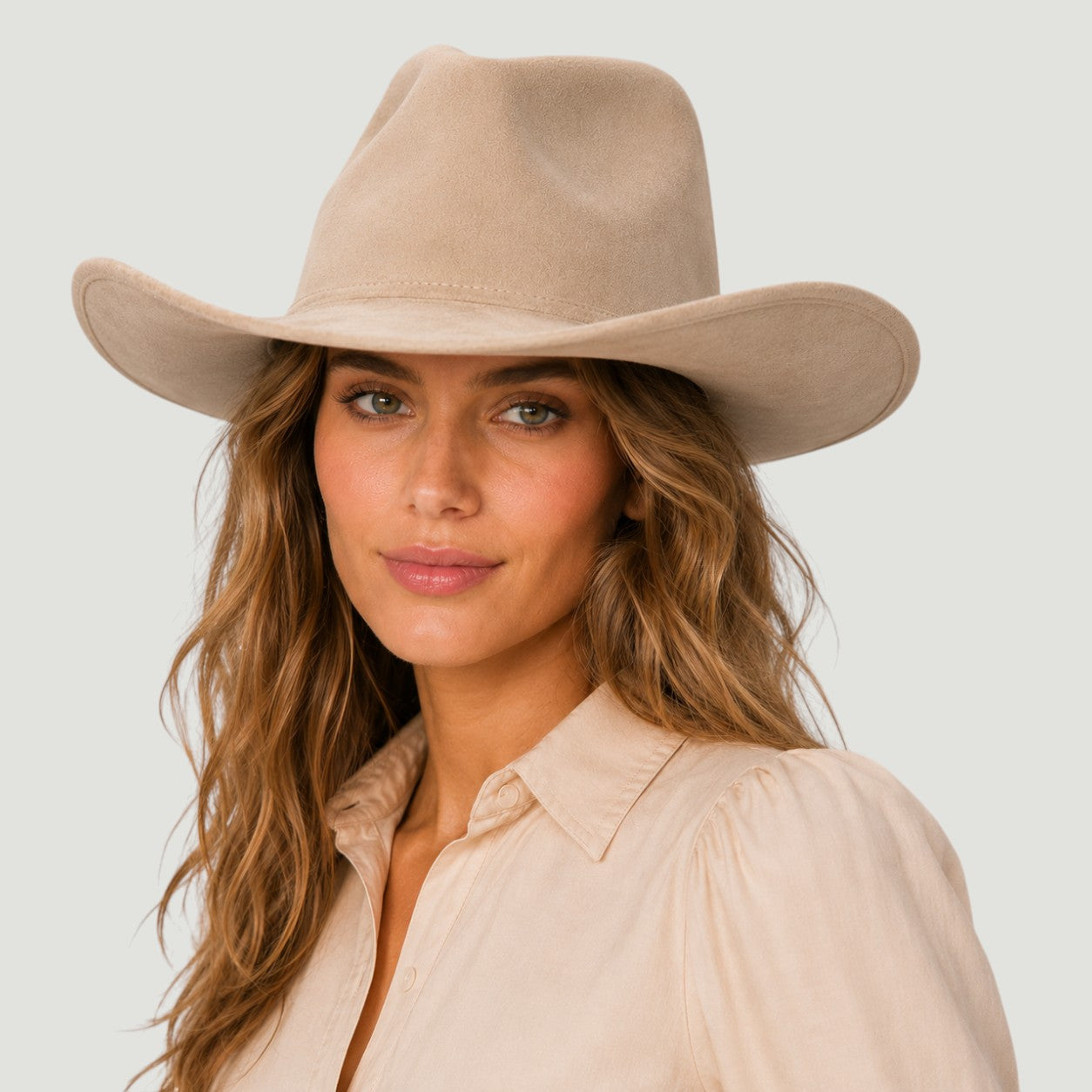 Vegan Suede Western Cowboy Hat with Pinch Front Crown | Boho Festival Statement Hat