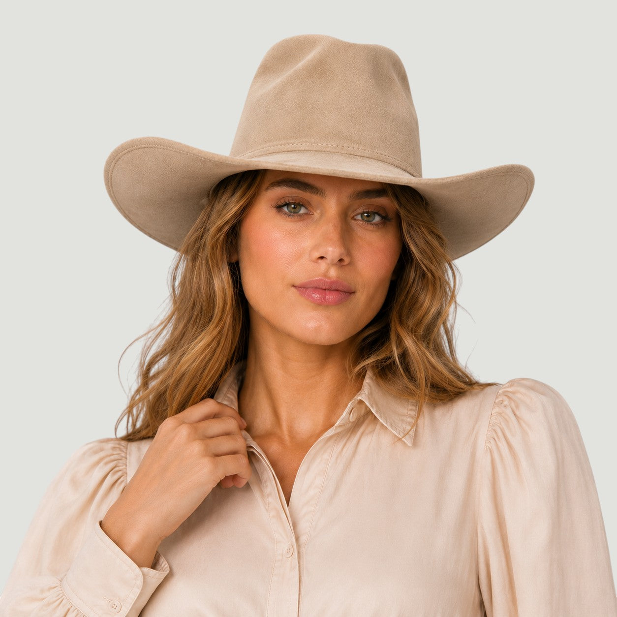 Vegan Suede Western Cowboy Hat with Pinch Front Crown | Boho Festival Statement Hat