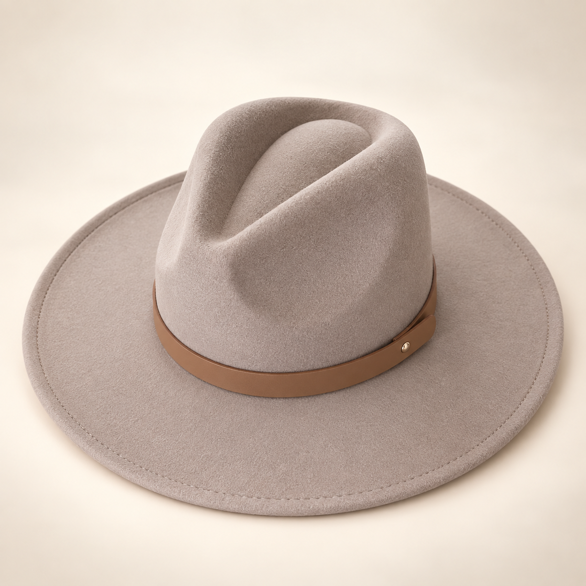Vegan Felt Flat Brim Rancher Hat with Leather Belt