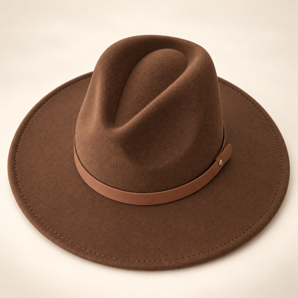 Vegan Felt Flat Brim Rancher Hat with Leather Belt
