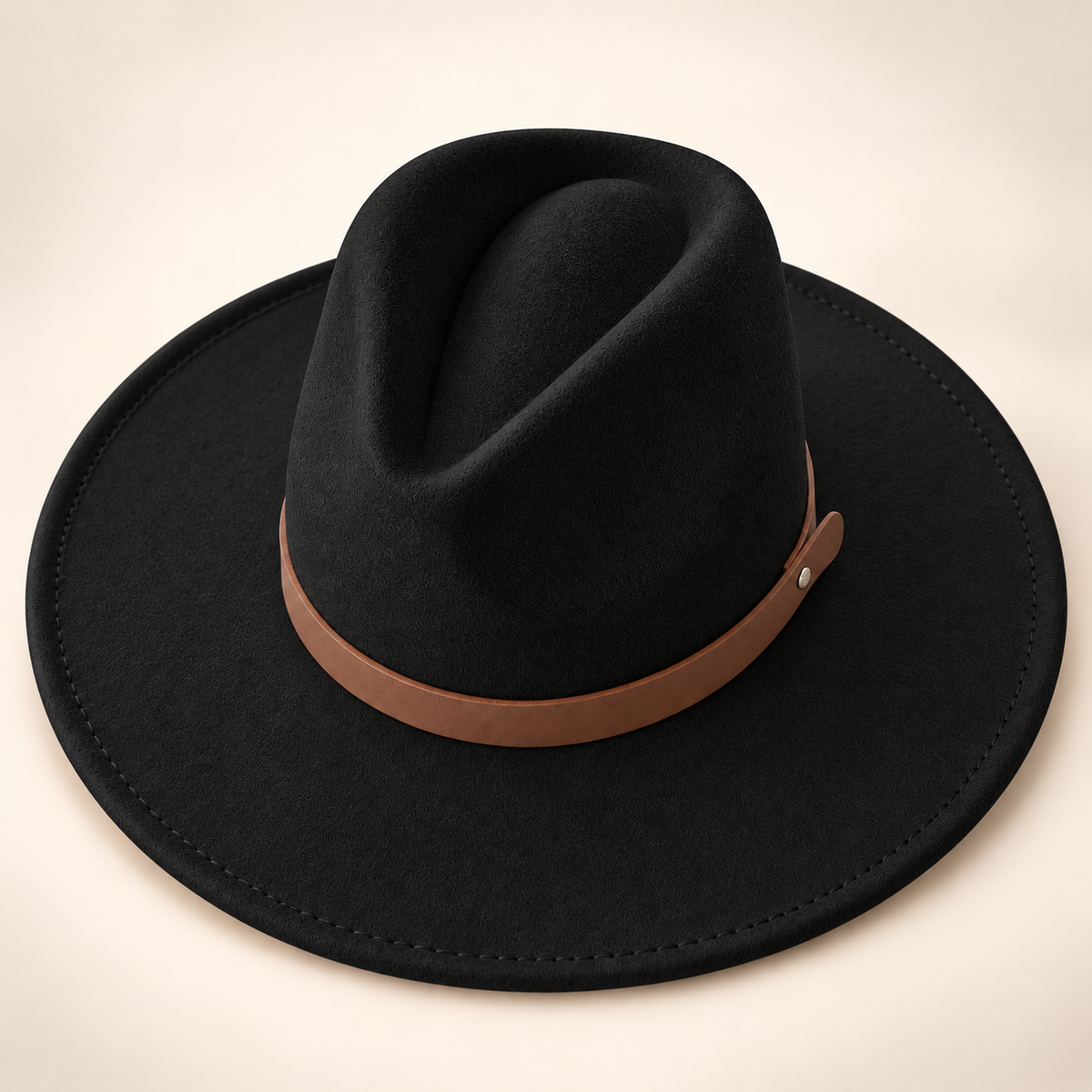 Vegan Felt Flat Brim Rancher Hat with Leather Belt