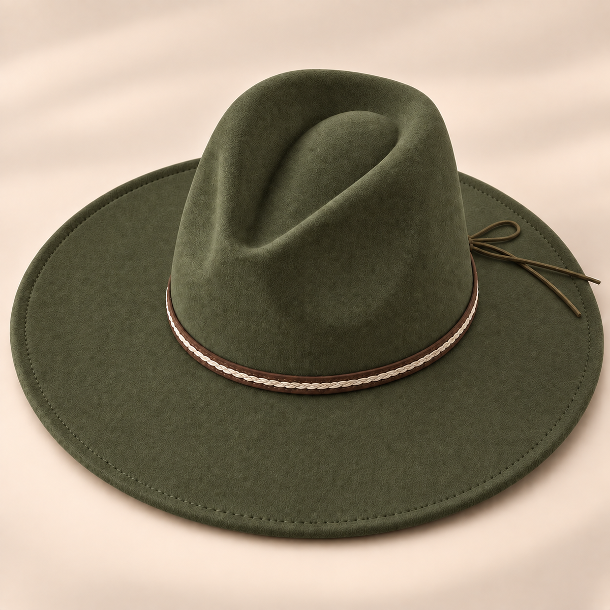 Vegan Felt Flat Brim Rancher Hat w/ Tie Cord Band
