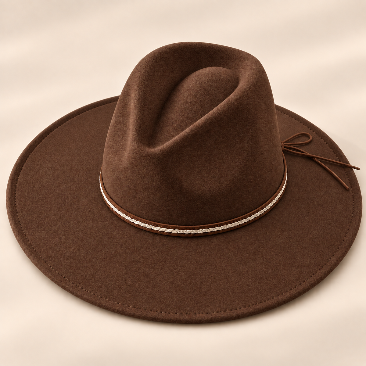 Vegan Felt Flat Brim Rancher Hat w/ Tie Cord Band