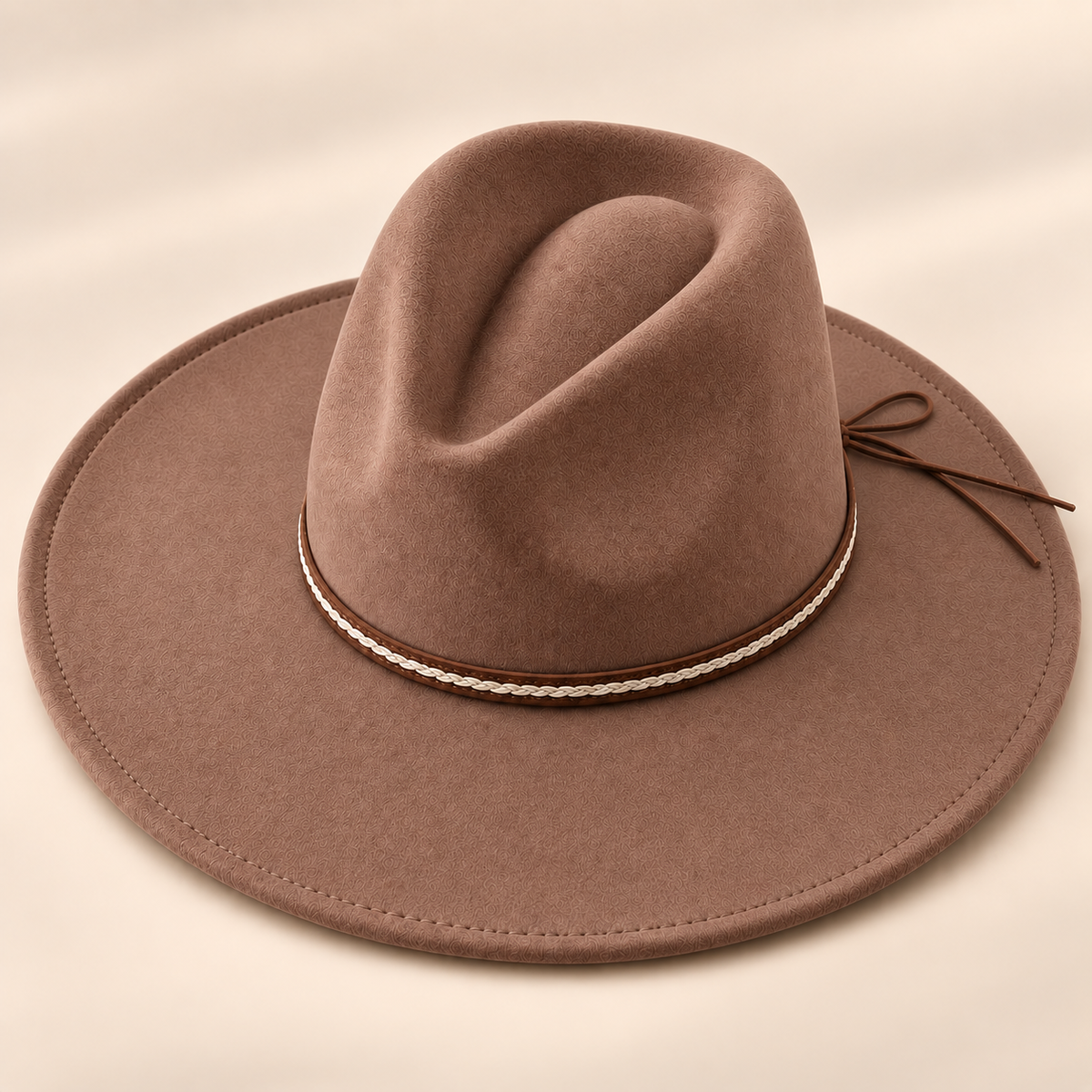Vegan Felt Flat Brim Rancher Hat w/ Tie Cord Band