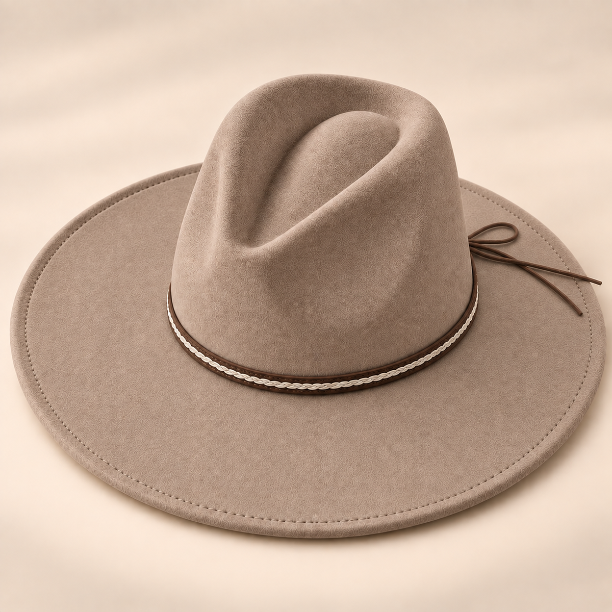 Vegan Felt Flat Brim Rancher Hat w/ Tie Cord Band