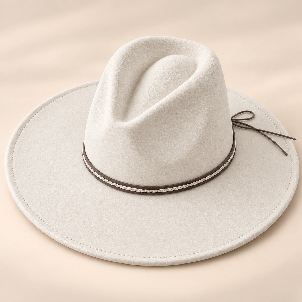 Vegan Felt Flat Brim Rancher Hat w/ Tie Cord Band