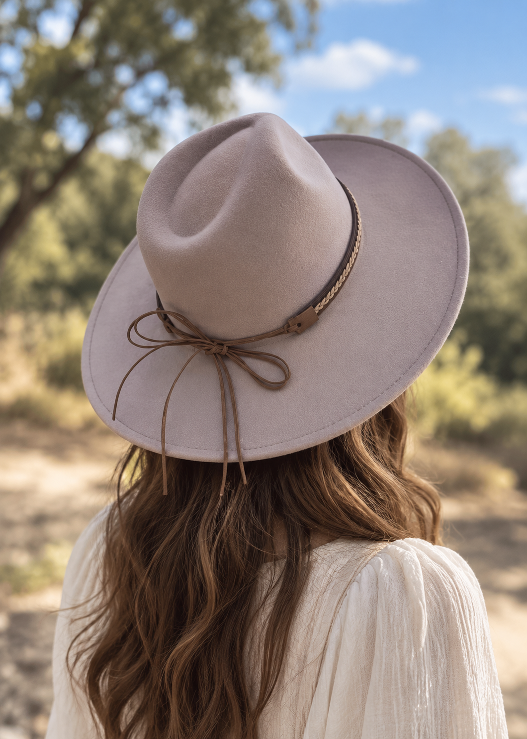 Vegan Felt Flat Brim Rancher Hat w/ Tie Cord Band