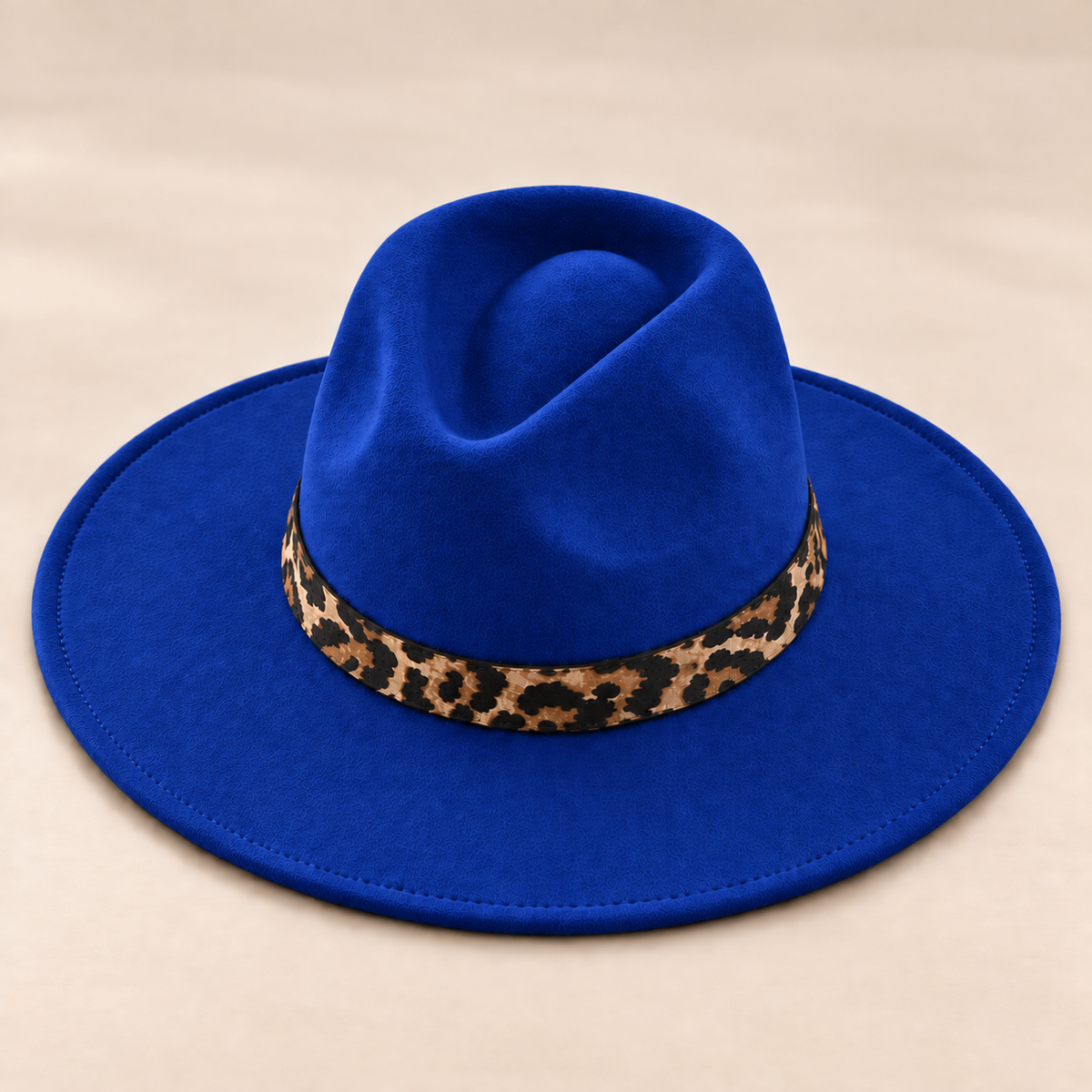 Vegan Felt Flat Brim Rancher Hat with Leopard Print Band