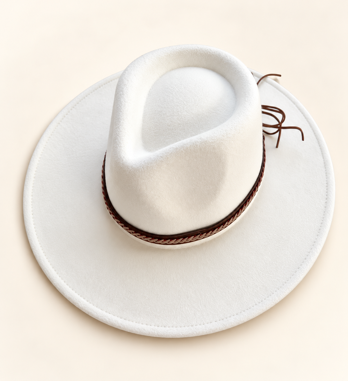 Vegan Felt Rancher Hat with Braided Leather Tie Band