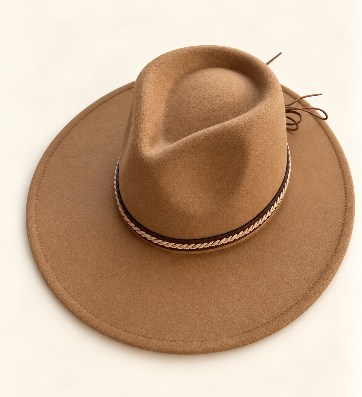 Vegan Felt Rancher Hat with Braided Leather Tie Band