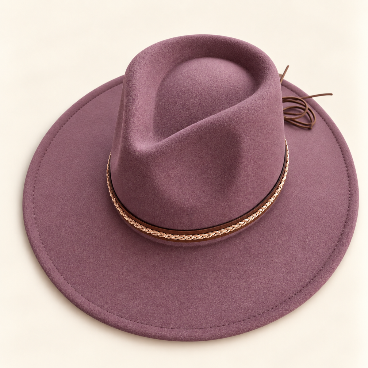 Vegan Felt Rancher Hat with Braided Leather Tie Band