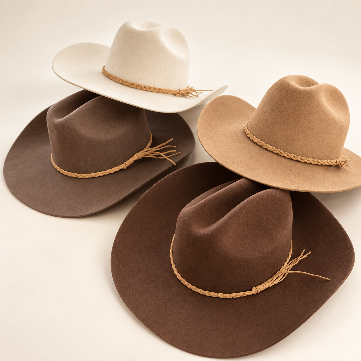 Premium Australian Wool Cattleman Cowboy Hat with Braided Suede Belt