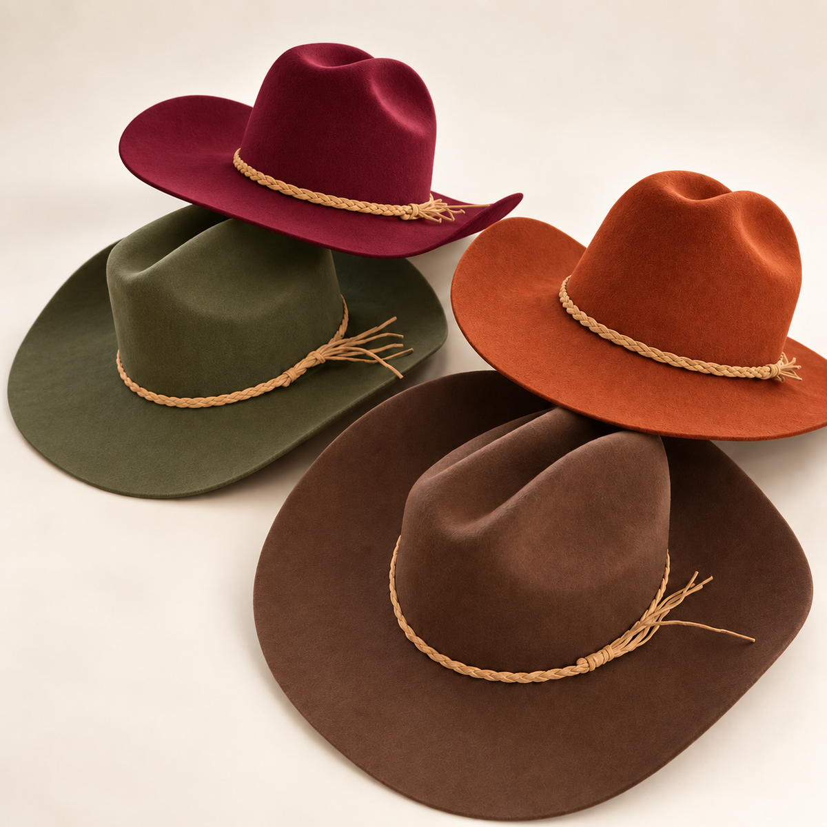 Premium Australian Wool Cattleman Cowboy Hat with Braided Suede Belt