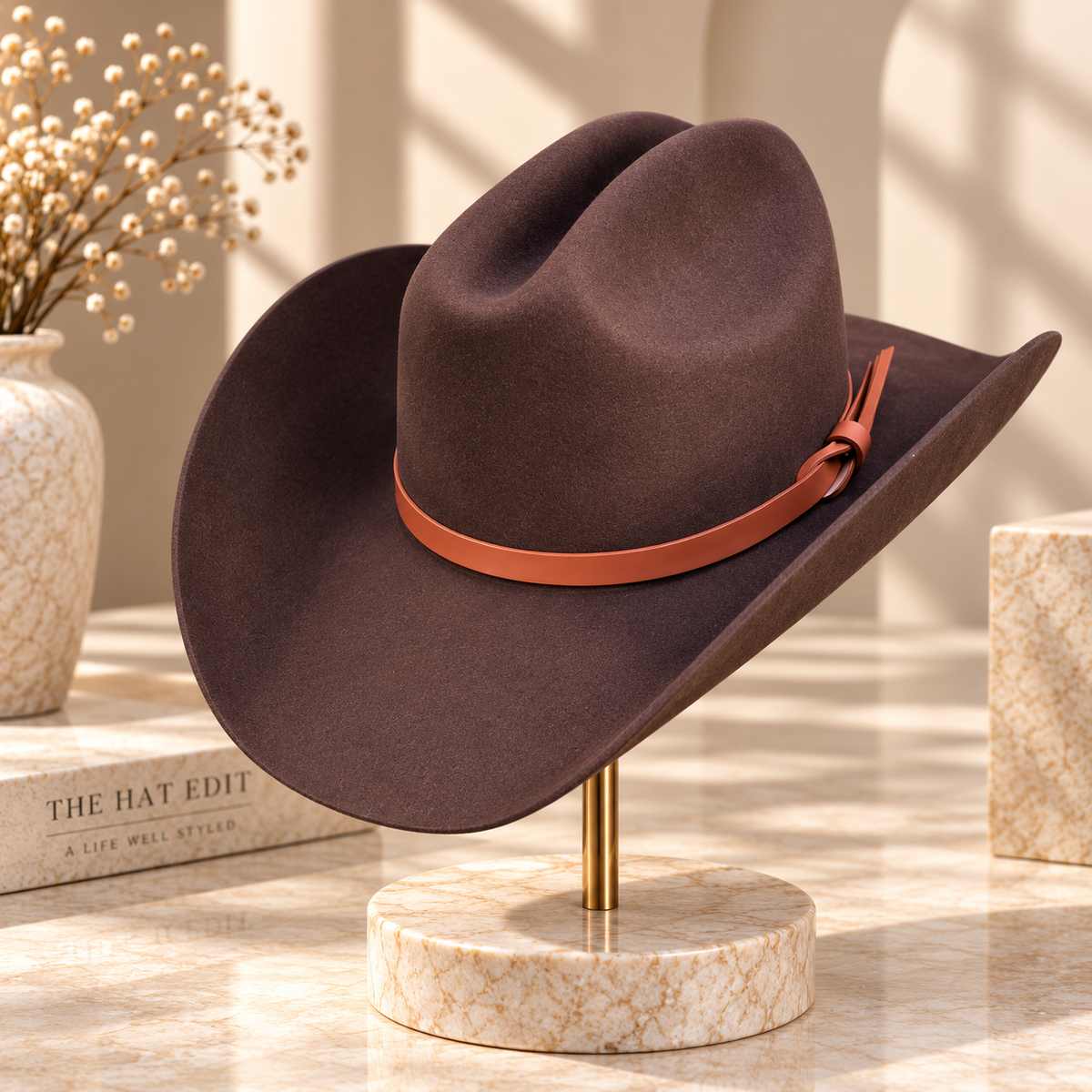 Australian Wool Wide Brim Cattleman Cowboy Hat with Leather Band
