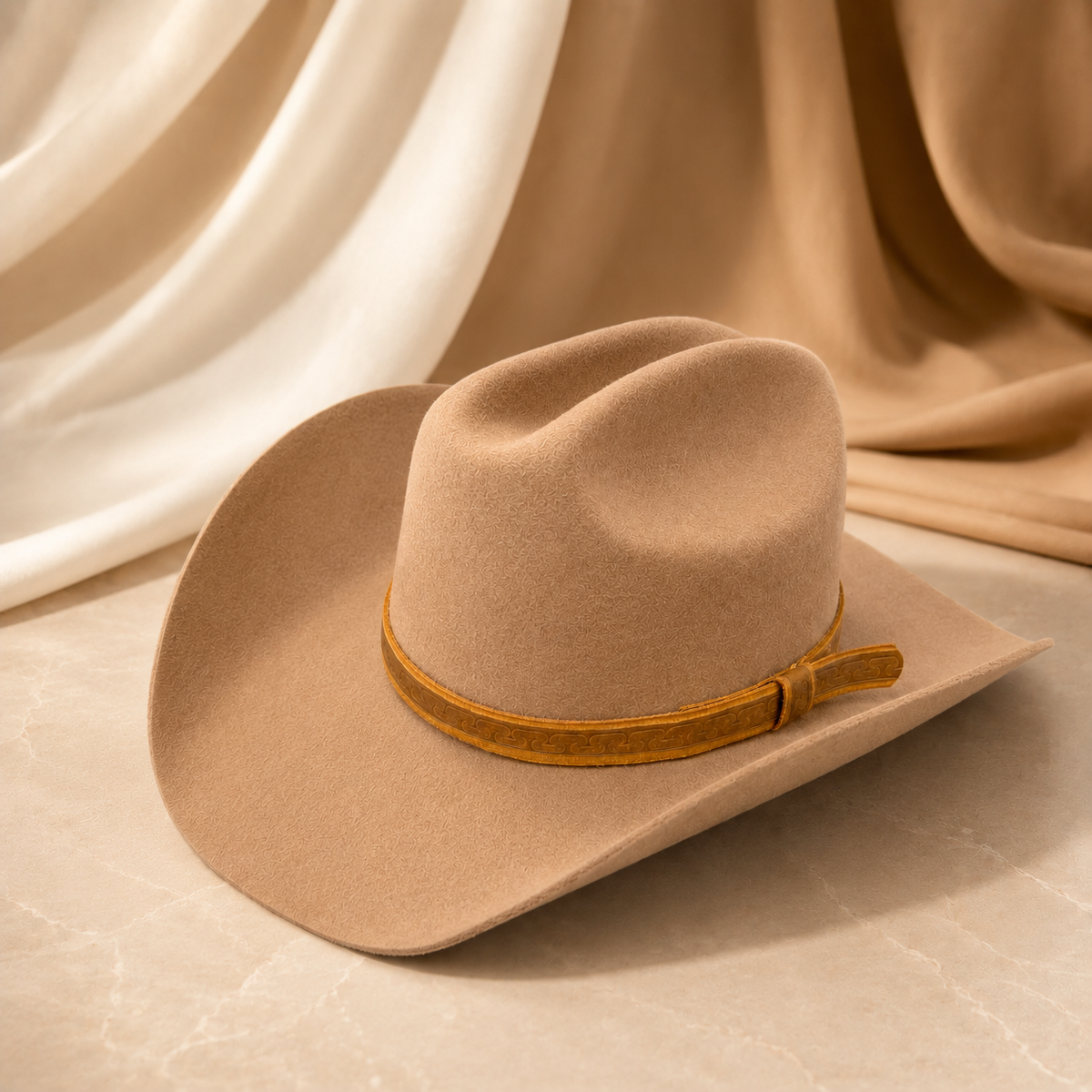 Tooled Leather Band Wool Felt Cattleman Cowboy Hat