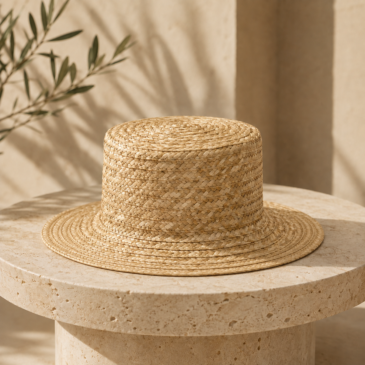 Natural Straw Boater Hat, Plain Braided Straw