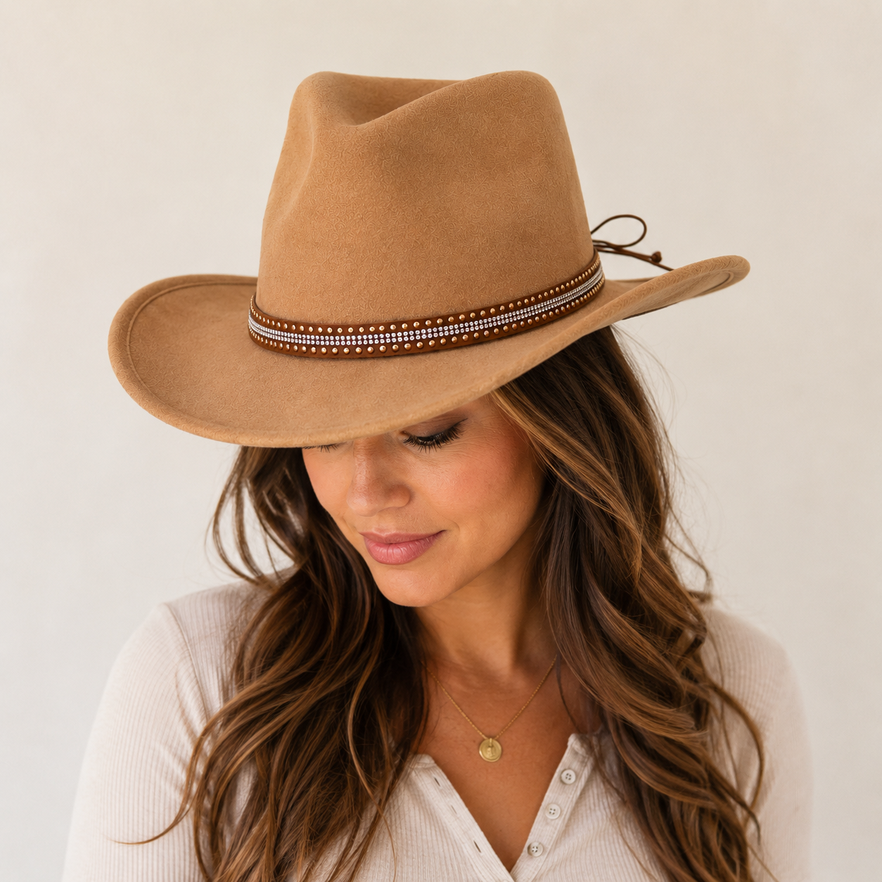 Western Rhinestone Studded Adjustable Brown Hat Band