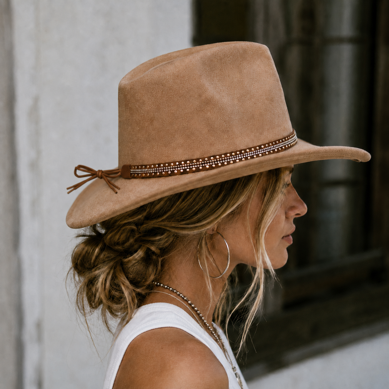 Western Rhinestone Studded Adjustable Brown Hat Band