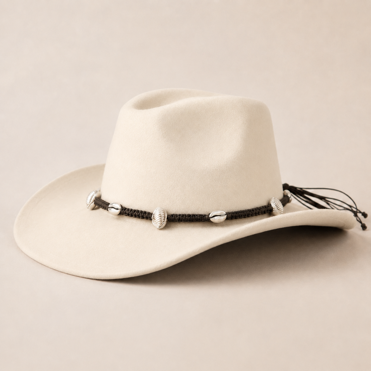 Western Cowrie Shell & Silver Beaded Adjustable Hat Band