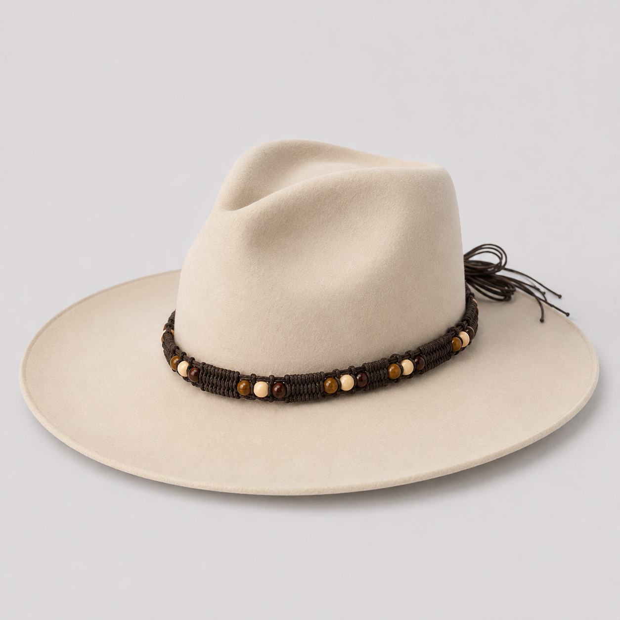 Boho Beaded Macramé Tie-On Hat Band – Brown