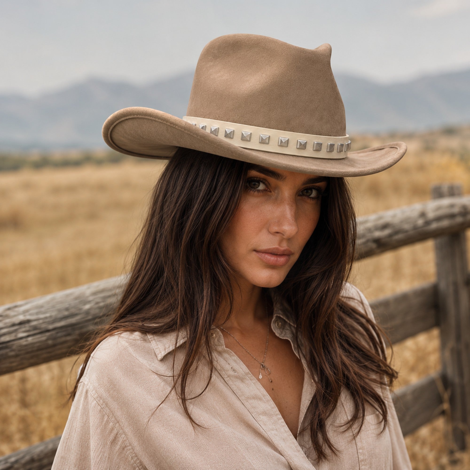 Western Pyramid Stud Faux Leather Hat Band