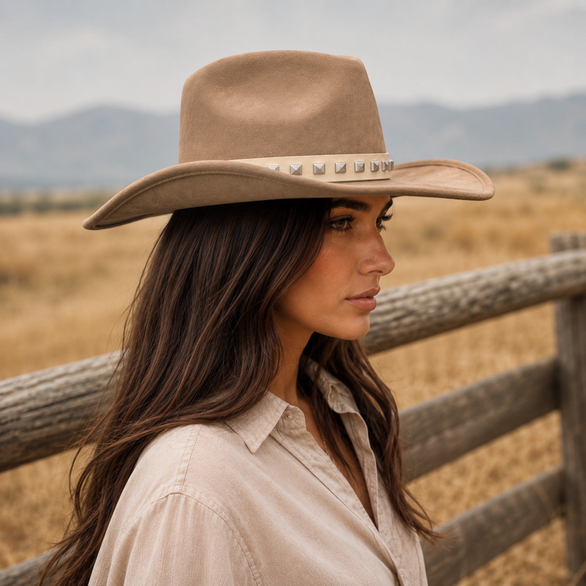 Western Pyramid Stud Faux Leather Hat Band