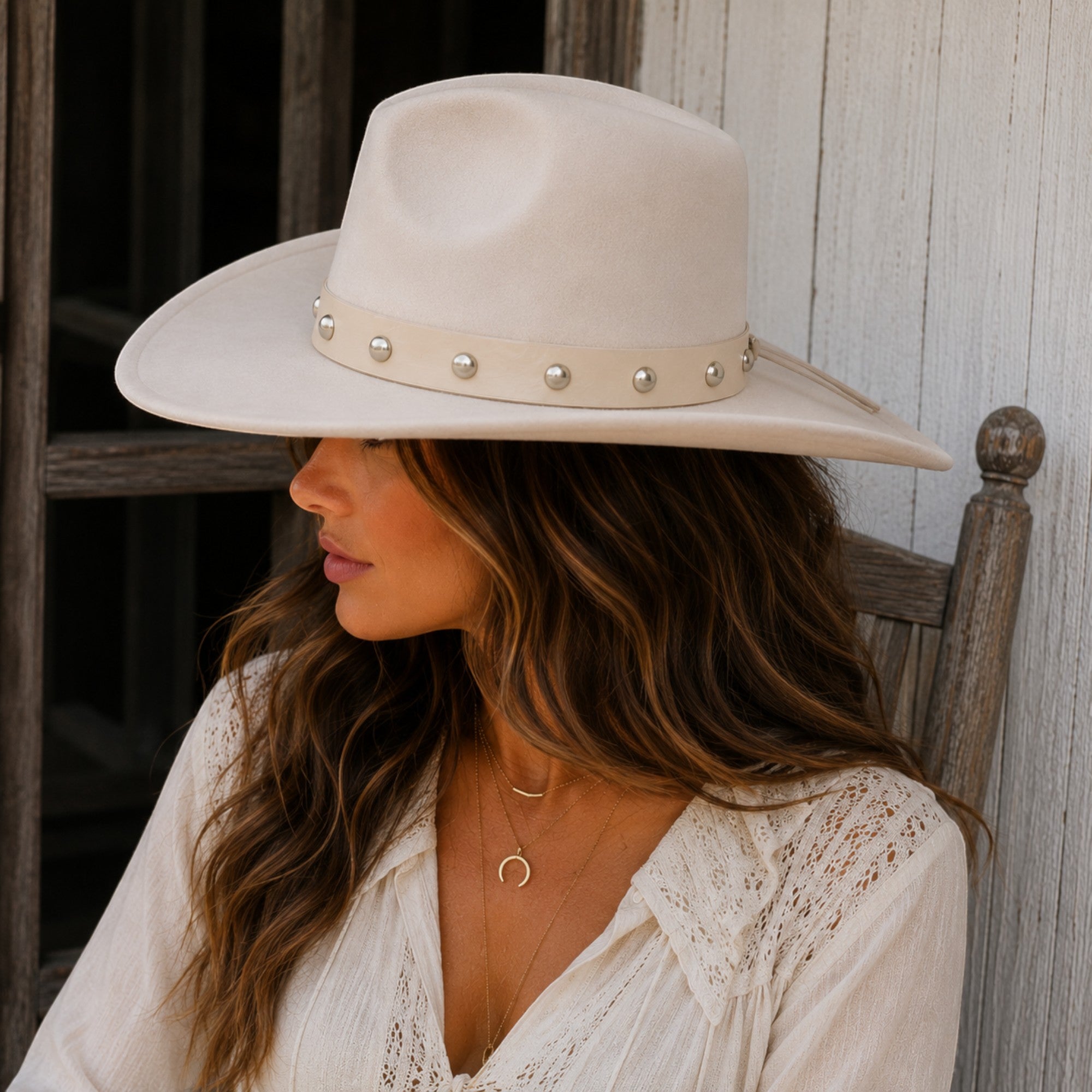 Western Round Stud Faux Leather Hat Band