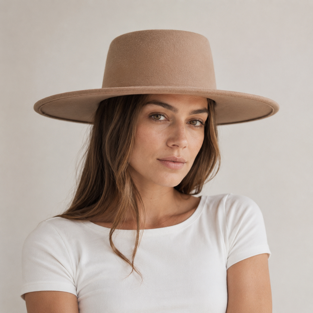 Wide Brim Vegan Felt Gambler Hat with Matching Grosgrain Band