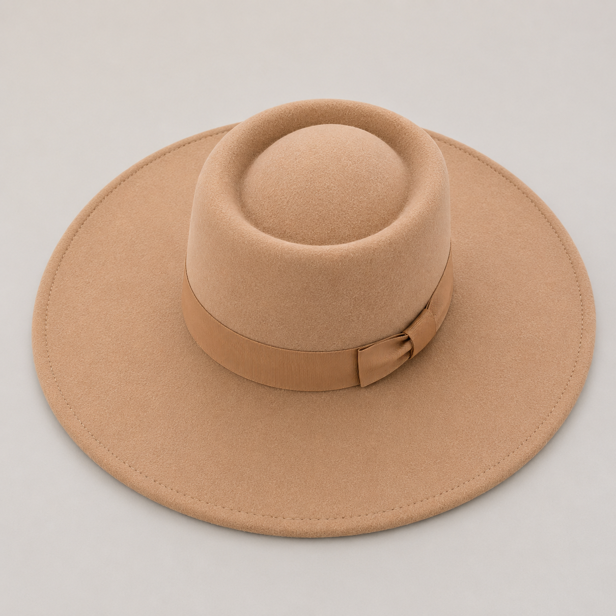 Wide Brim Vegan Felt Gambler Hat with Matching Grosgrain Band