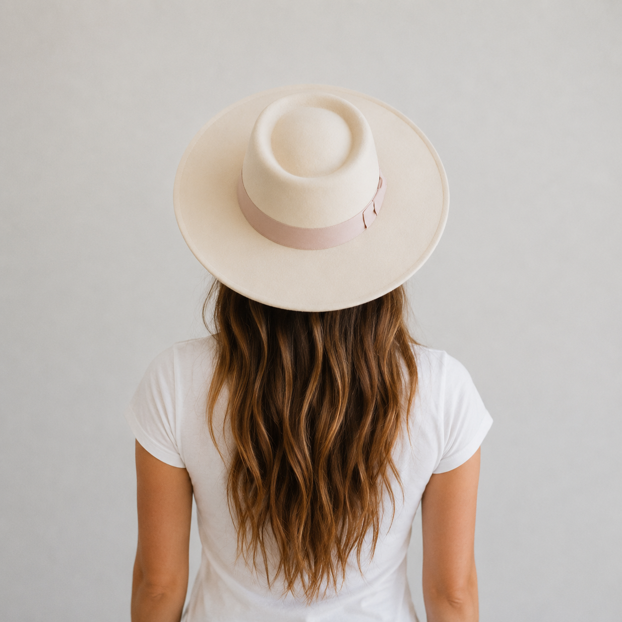 Wide Brim Vegan Felt Gambler Hat with Matching Grosgrain Band