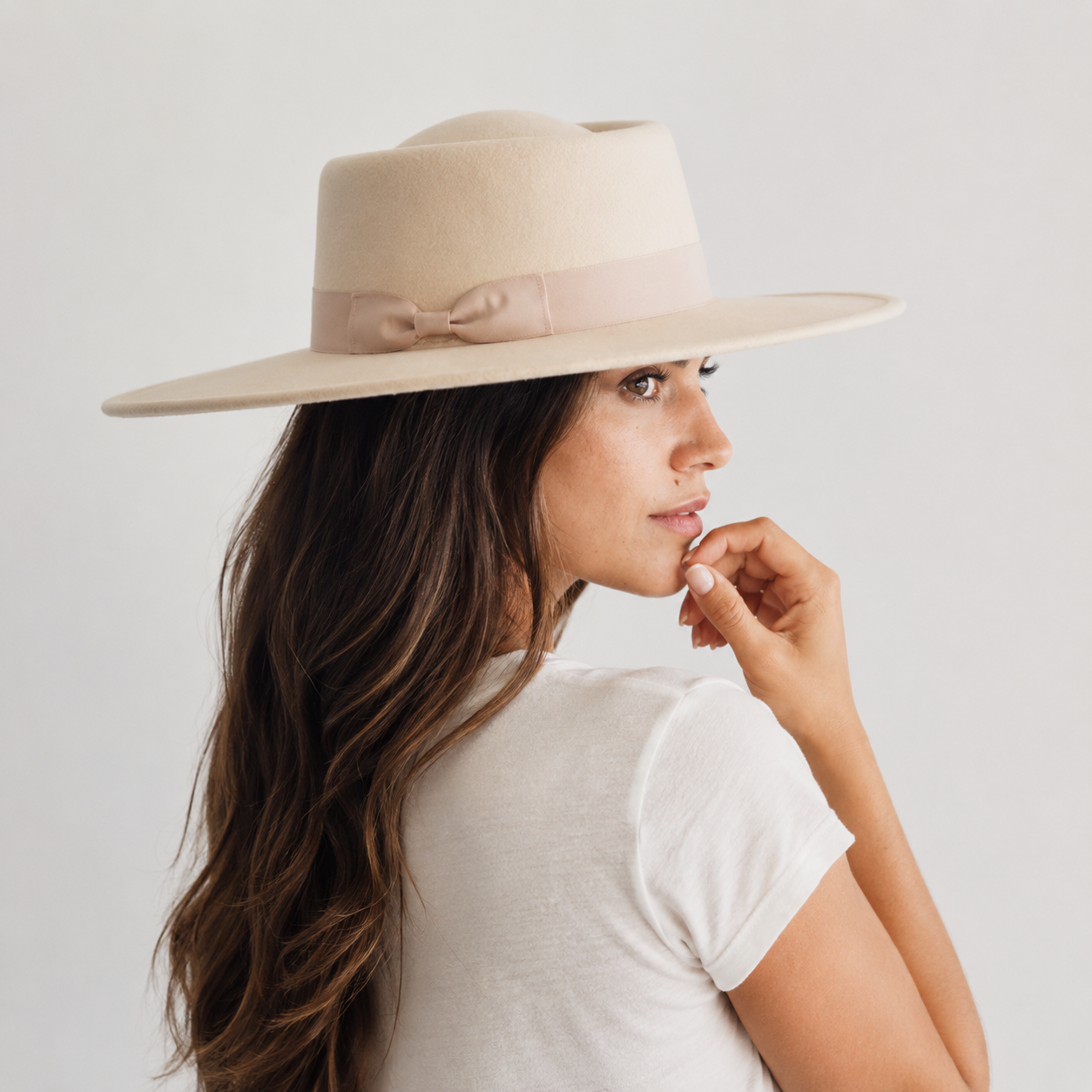 Wide Brim Vegan Felt Gambler Hat with Matching Grosgrain Band