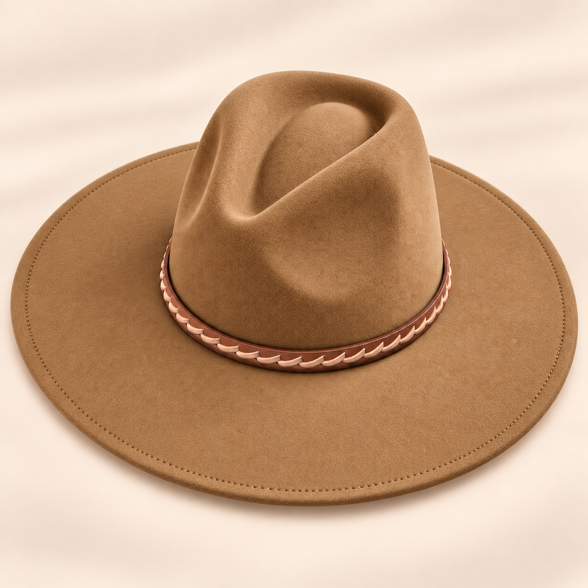 Vegan Felt Flat Brim Rancher Hat w/ Braided Tassel Band
