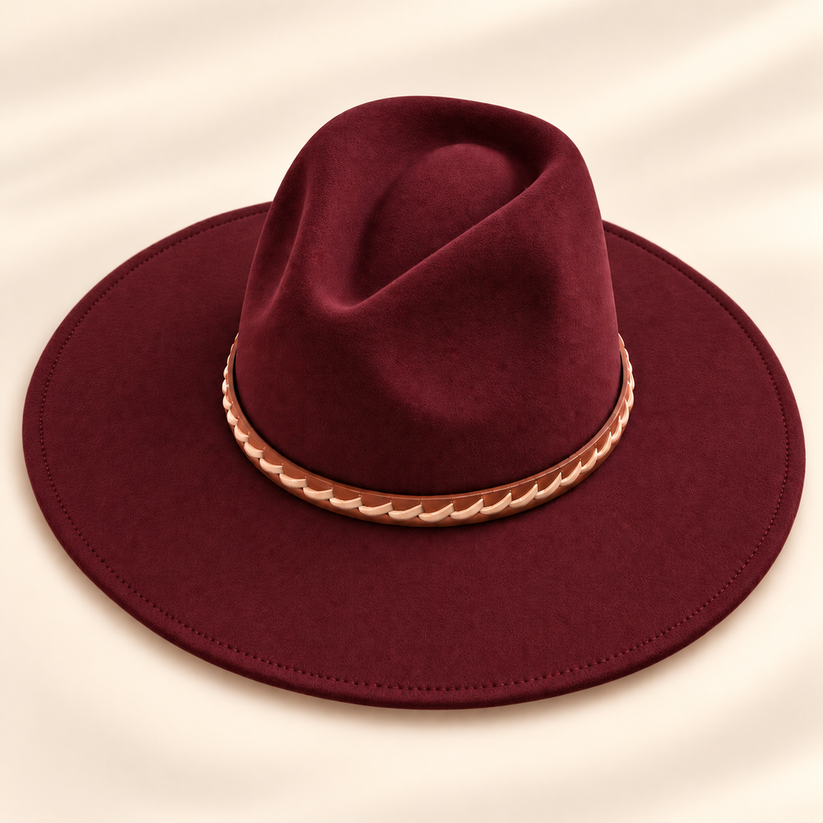 Vegan Felt Flat Brim Rancher Hat w/ Braided Tassel Band
