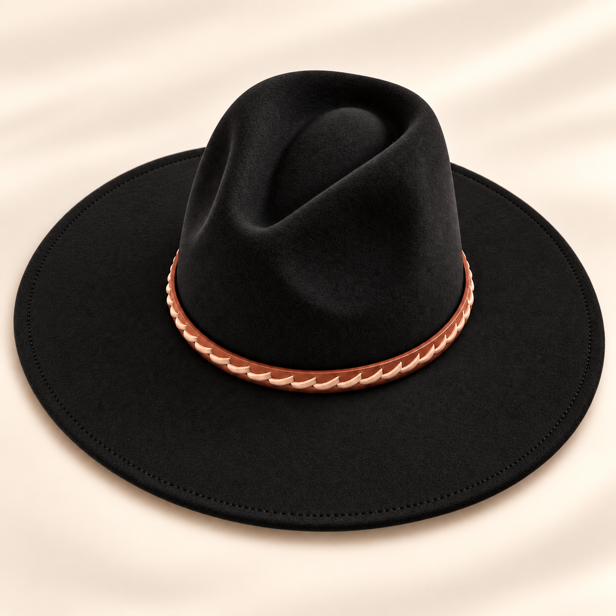 Vegan Felt Flat Brim Rancher Hat w/ Braided Tassel Band