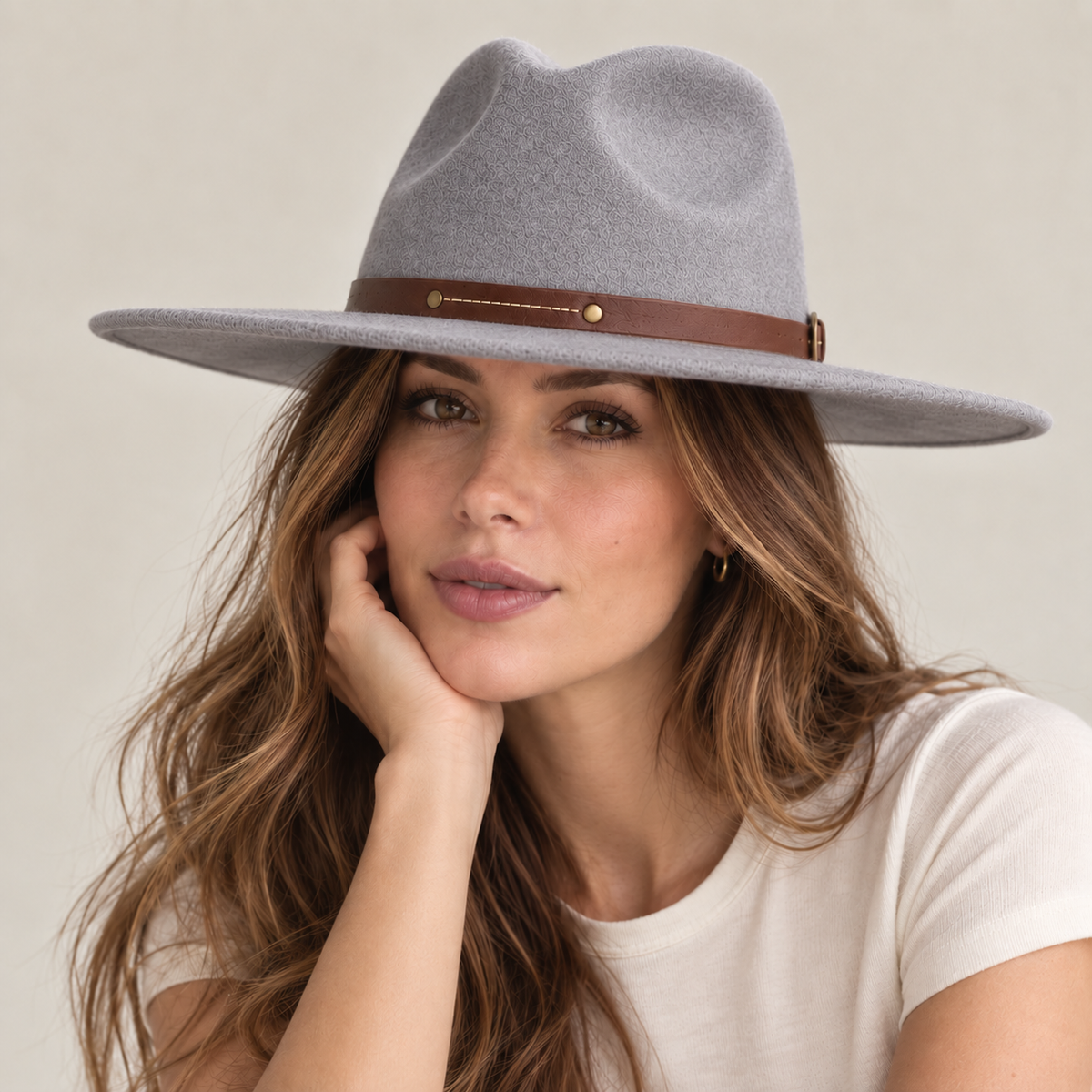Vegan Felt Wide Brim Rancher Hat with Stitched Leather Belt