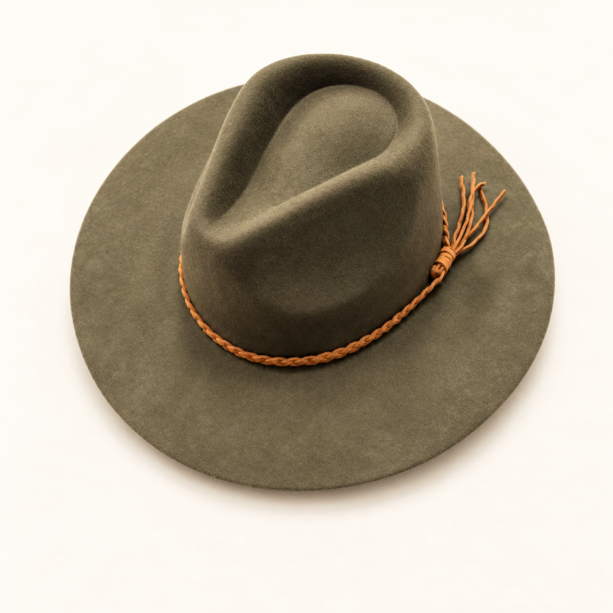 Wholesale Australian Wool Rancher Hat with Braided Suede Belt - Olive