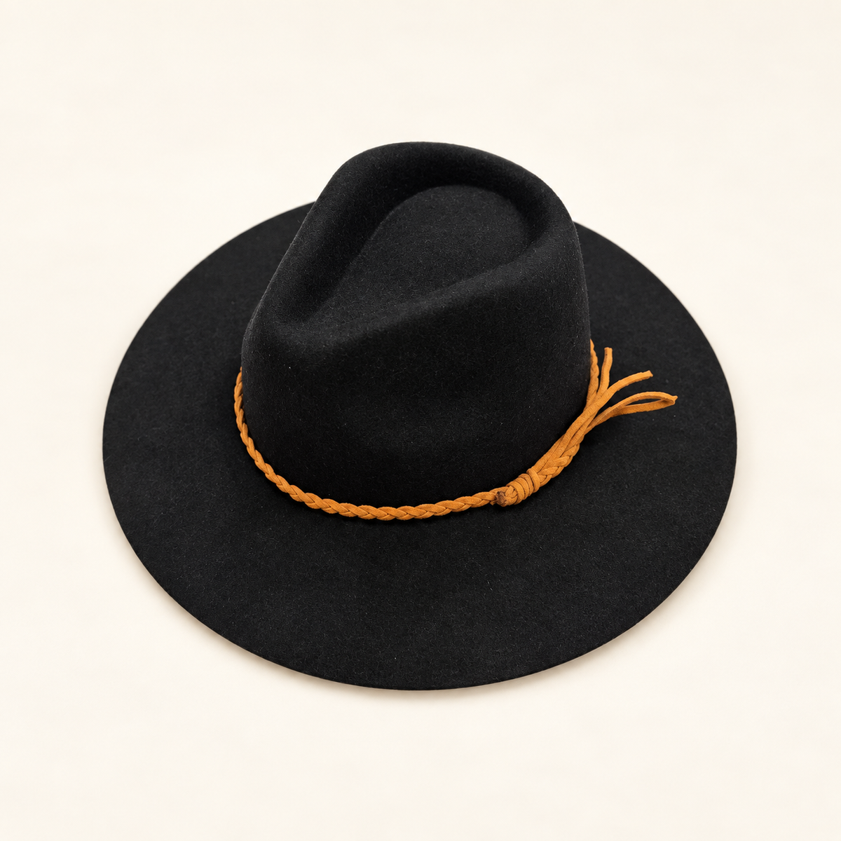 Wholesale Australian Wool Rancher Hat with Braided Suede Belt - Black