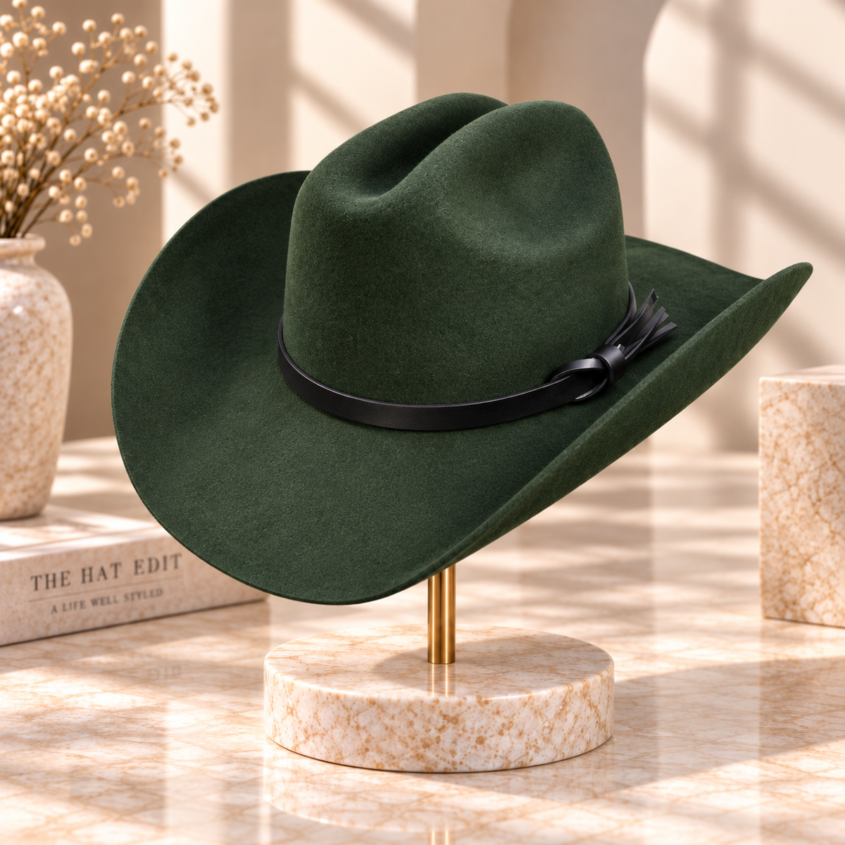 Australian Wool Wide Brim Cattleman Cowboy Hat with Leather Band