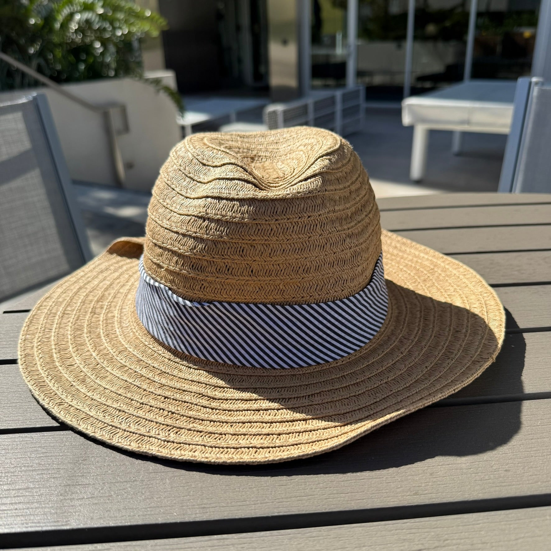Striped Ribbon Tie Straw Sun Hat