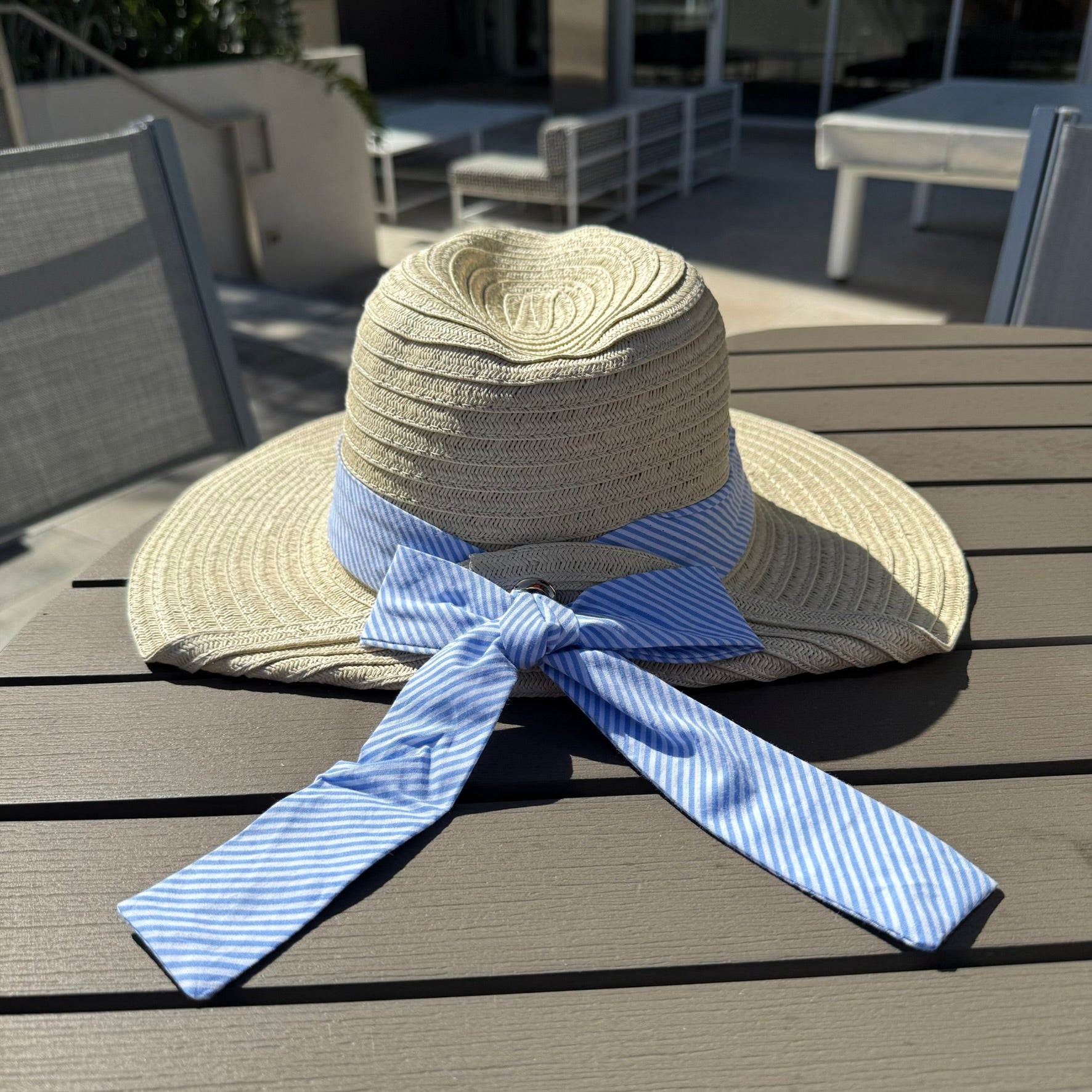 Striped Ribbon Tie Straw Sun Hat