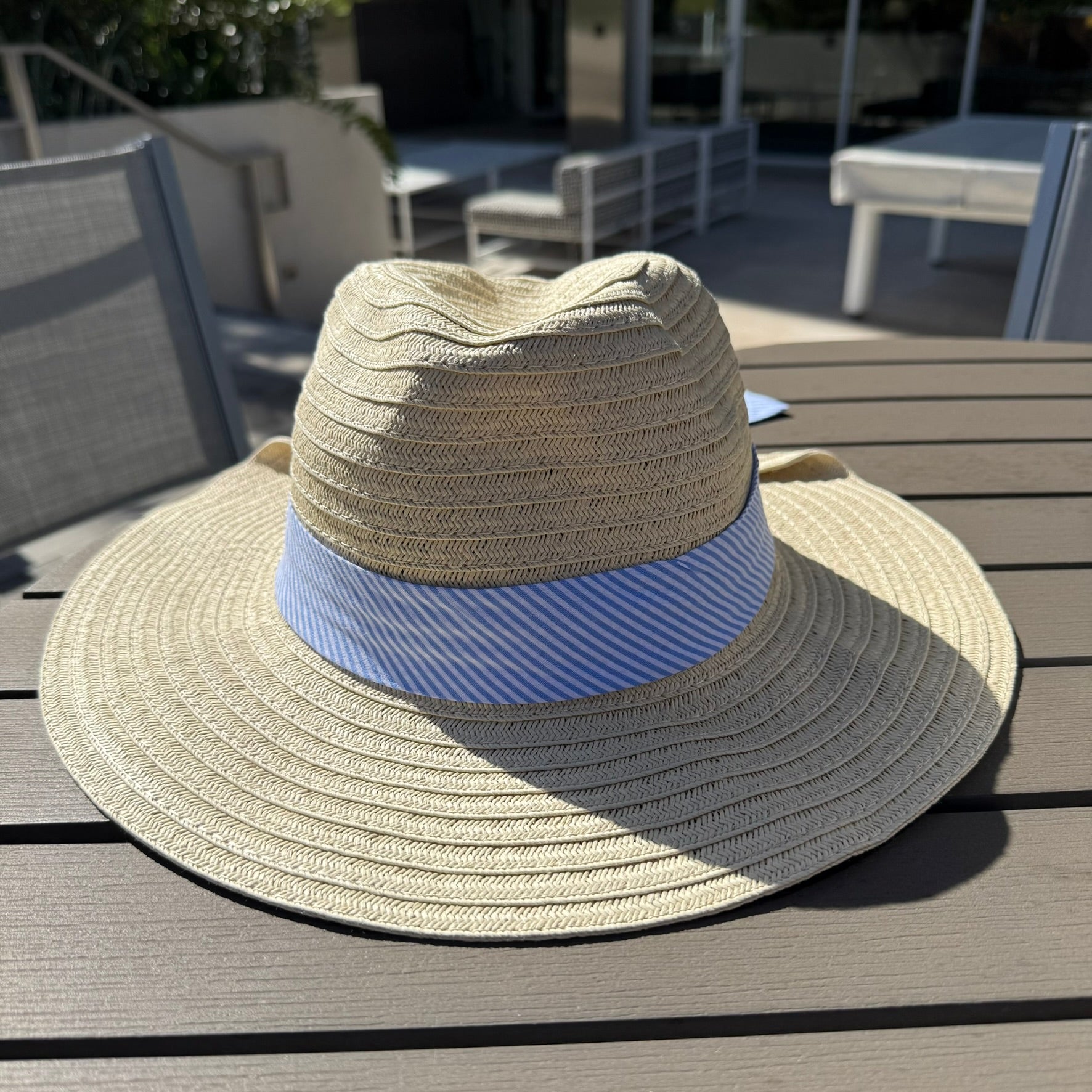 Striped Ribbon Tie Straw Sun Hat