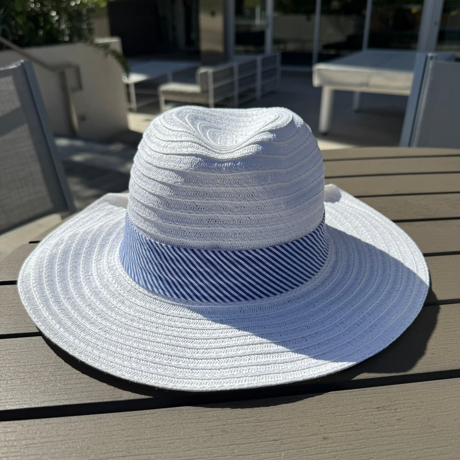 Striped Ribbon Tie Straw Sun Hat